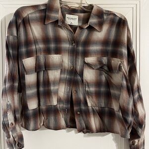 Abercrombie & Fitch Plaid Long Sleeve Shirt - Brown and Cream